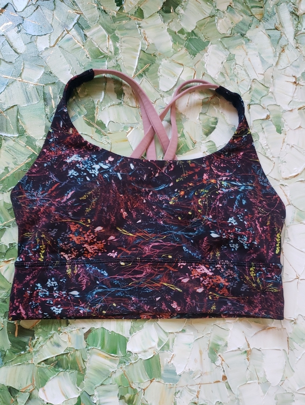 Lululemon Athletica Women's Floral-Print Crossback Sports Bra - Pink/Black 4